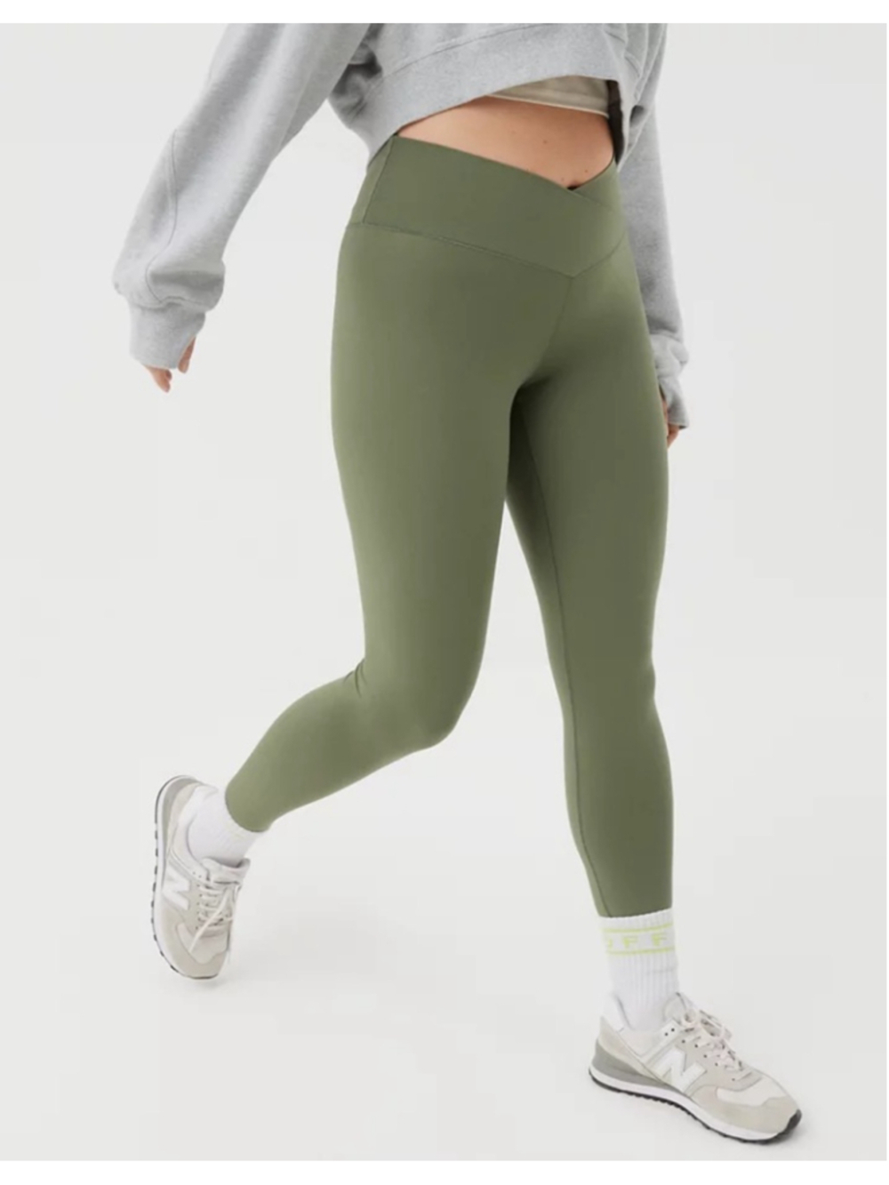 Olive Green Leggings OFFLINE by Aerie High Rise Crossover Leggings Army Green